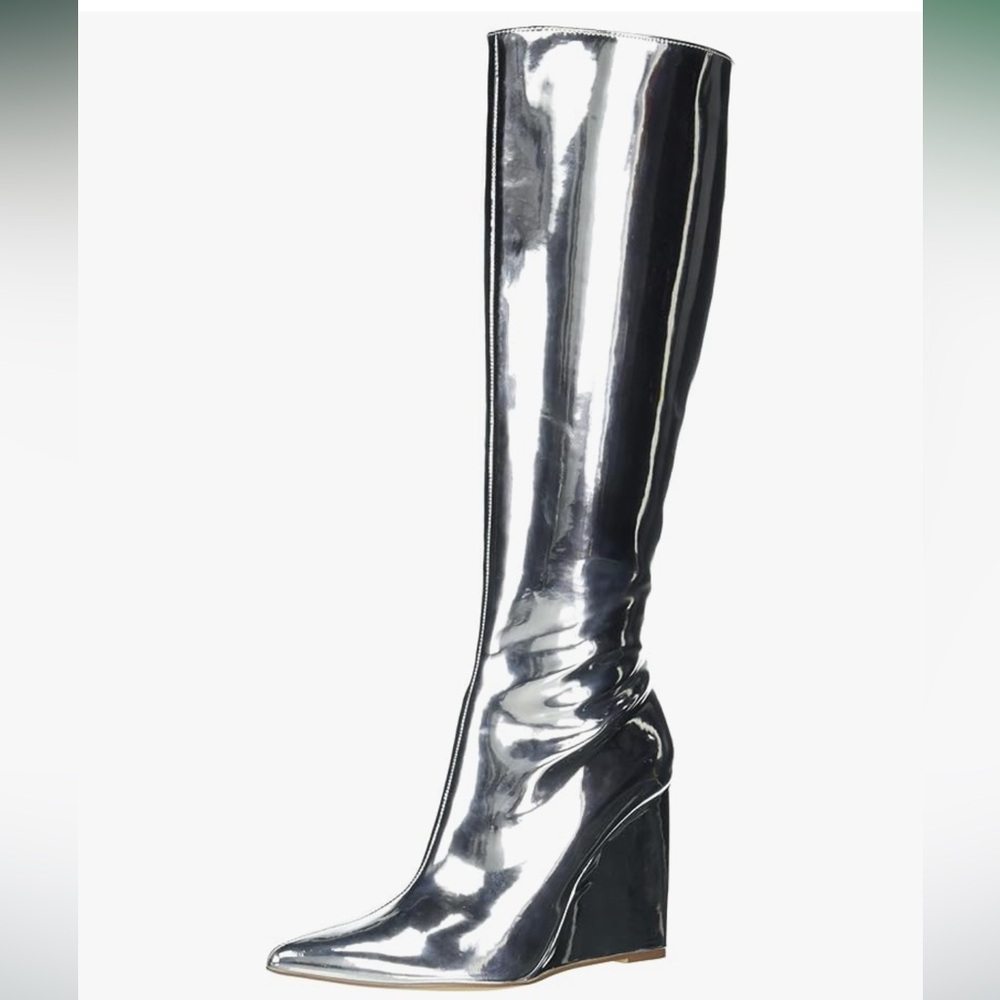 Worn once! Yoki knee high silver boots with platform heel. Size 7.5